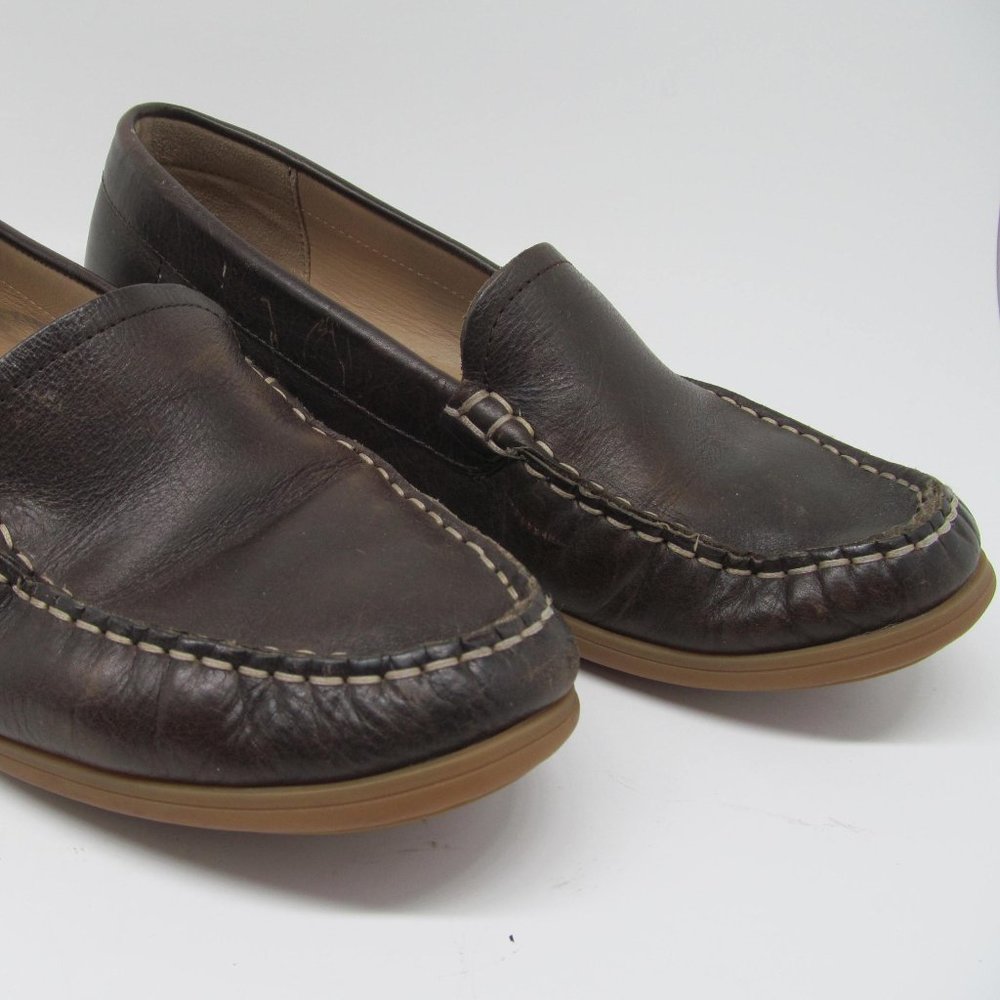 Ecco Womens Brown Leather Moc Toe Flats Loafers Size US 9.5 EUR 40 Extra Width
